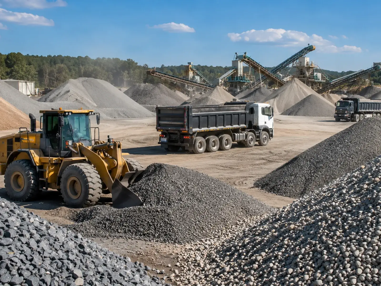 Loader filling a truck with gravel during aggregate sales for a residential grading project
